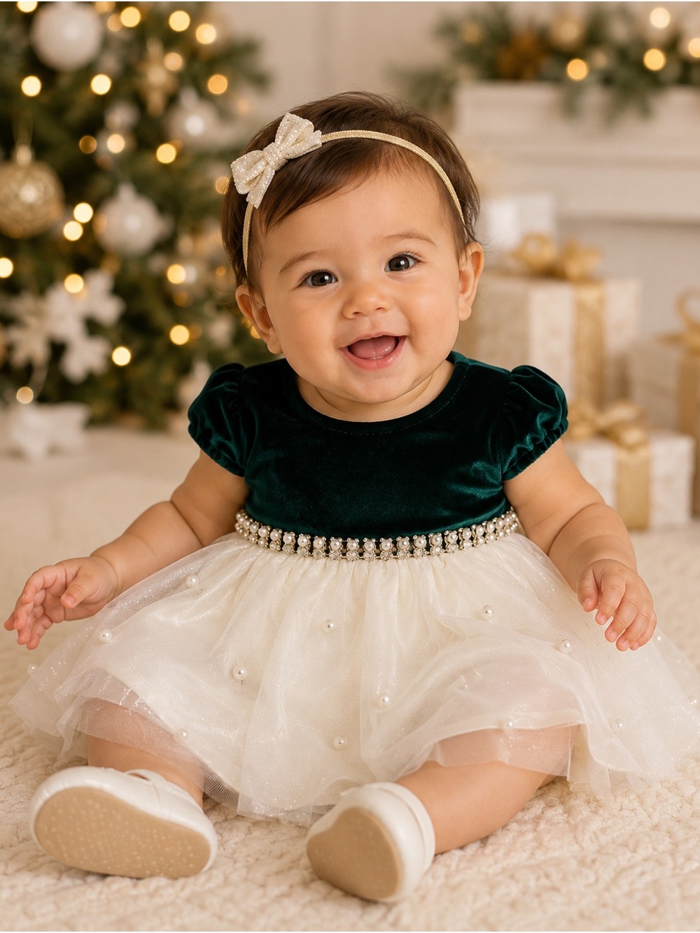 63. American Princess • NWT Velvet and Pearl Tulle Baby Dress